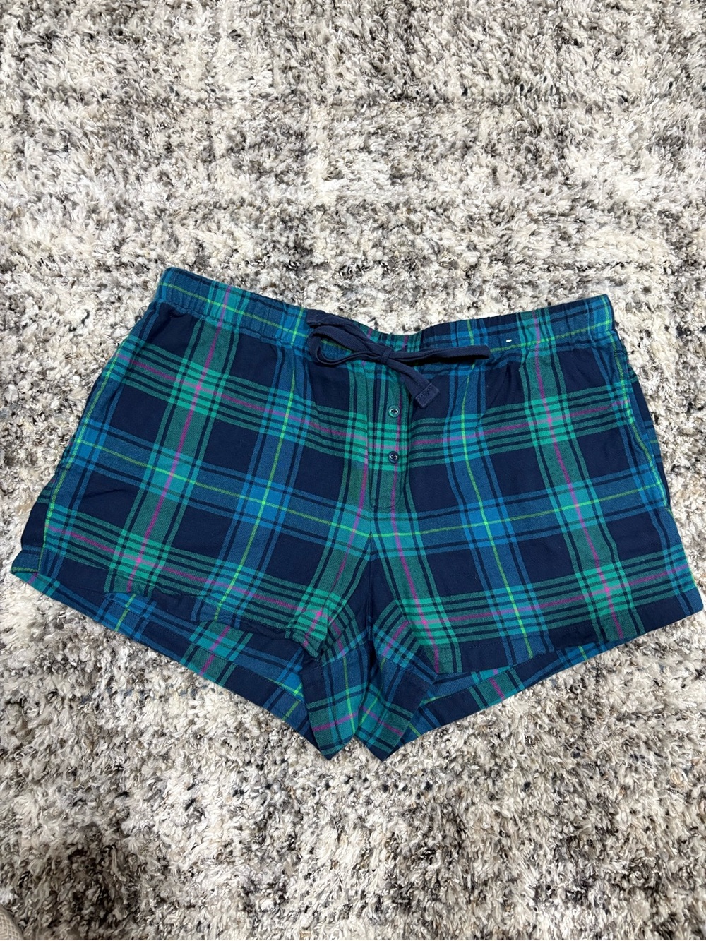 stars above Navy and Teal Plaid Athletic Shorts